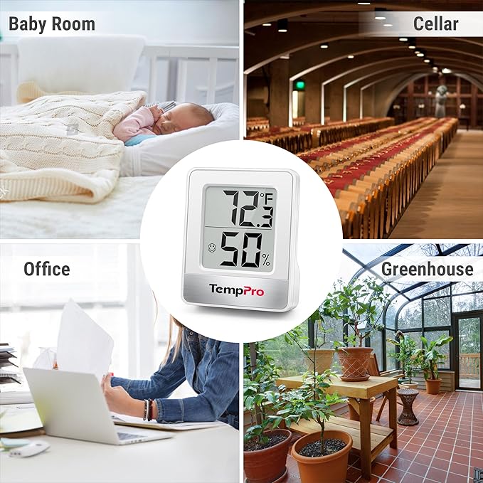 TempPro TP49 4 Pieces Digital Hygrometer Indoor Thermometer Humidity Meter Mini Hygrometer Thermometer with Temperature and Humidity Monitor Room Thermometer (Previously ThermoPro)