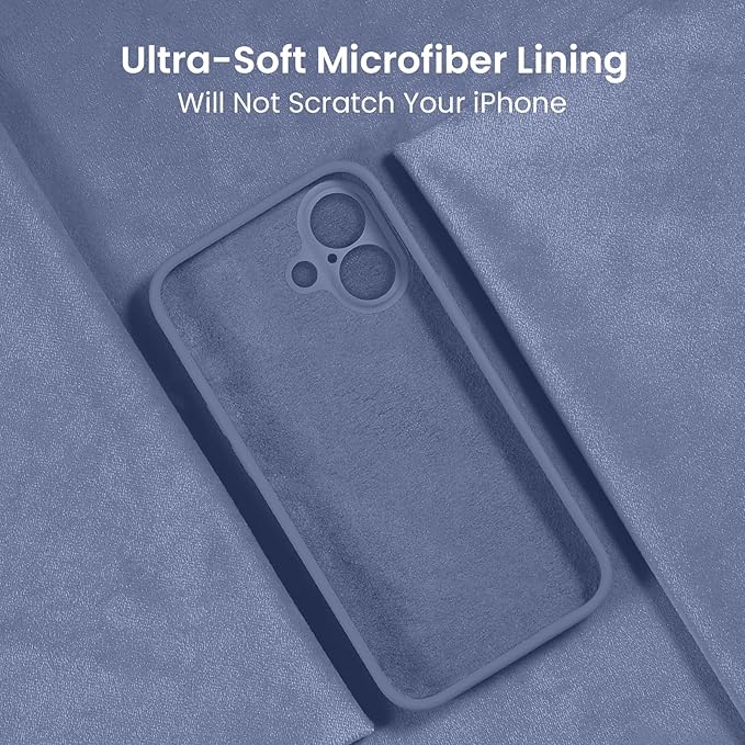 FireNova Designed for iPhone 16 Case, Silicone Upgraded [Camera Protection] Phone Case, Soft Anti-Scratch Microfiber Lining Inside, 6.1 inch, Lavender Gray