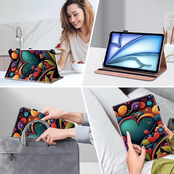 Case for iPad Air 13 inch M4 2026/M3 2025/M2 2024 with Pencil Holder & Card Slots & Auto Sleep, Embossed PU Leather Stand Magnetic Shockproof Cover Case for iPad Air 13 - Watercolor