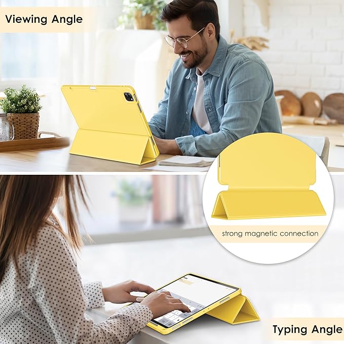 DTTO for iPad Air 13 Inch Case M4/M3/M2 2026/2025/2024, iPad Pro 12.9 Inch Case (6th/5th/4th/3rd Gen), Smart Slim Trifold Stand Soft Cover with Pencil Holder, Yellow