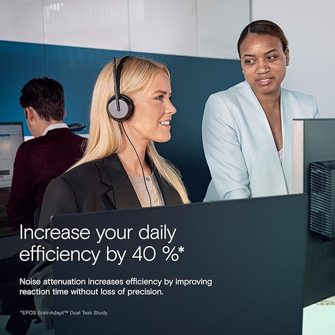 EPOS Impact 860 ANC Double-Sided Wired Headset with Active Noise Cancellation, USB C & USB A, Lightweight, Comfortable Fit, Microsoft Teams & Zoom Compatible for Office Work, Black