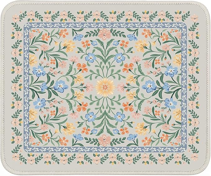 iCasso Aesthetic Small Floral Mouse Pad, Mini Portable Travel Mousepad, Anti-Slip and Comfortable Cloth Mouse Mat 7.9"x9.5" with Stitched Edges for Computer, Laptop, Office, Home(Green Floral)