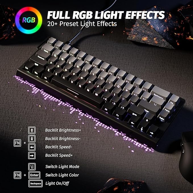 ATTACK SHARK X68 HE Rapid Trigger Mechanical Gaming Keyboard 60% Wired TKL with Adjustable Actuation,Hall Effect Magnetic Switch,8KHz Polling Rate,RGB Backlit,Top Mount,Side Printed Keycap(Moonlight)