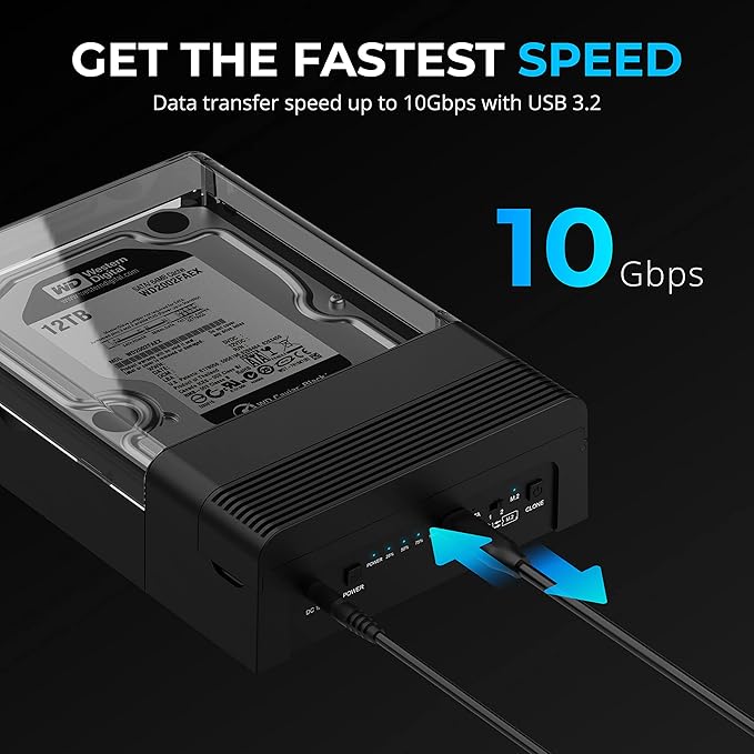 SABRENT USB-C Lay Flat Docking Station – NVMe M.2 + SATA 2.5”/3.5” SSD/HDD Enclosure, 10Gbps, Tool-Free, Offline Clone Function, USB 3.2 Type-C, for Windows, Mac, Linux (DS-UFNC)