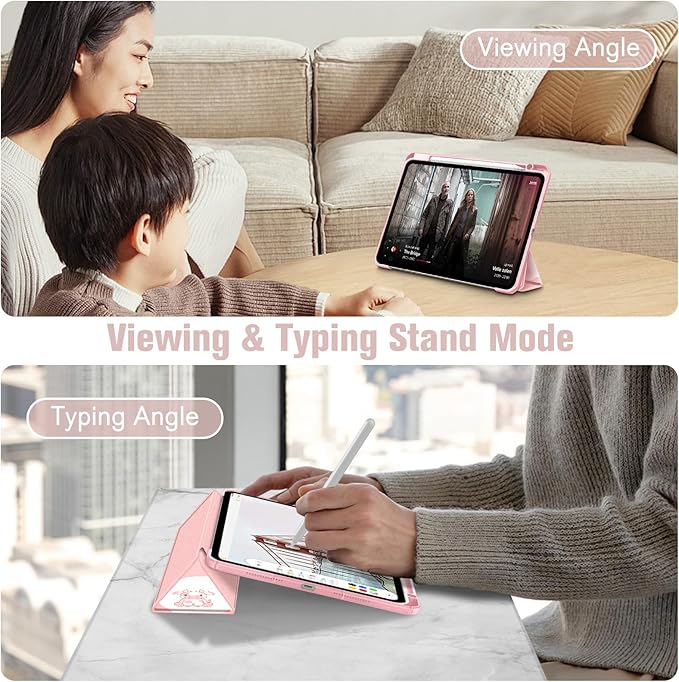 Fintie Hybrid Slim Case for iPad Pro 11-inch (M5) 2025 / (M4) 2024 - [Built-in Pencil Holder] Shockproof Protective Cover with Clear Transparent Back Shell, Strawberry Cow