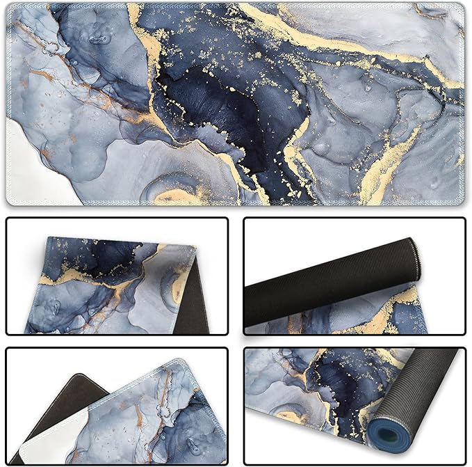 Extended Gaming Mouse Pad XXL ArtSo Large Keyboard Mat Long Mousepad Desk Decor Writing Pad Non Slip Rubber Base Stitched Edges for Work, Game, Office, Home, 35.1" x 15.7", Gilt Marble