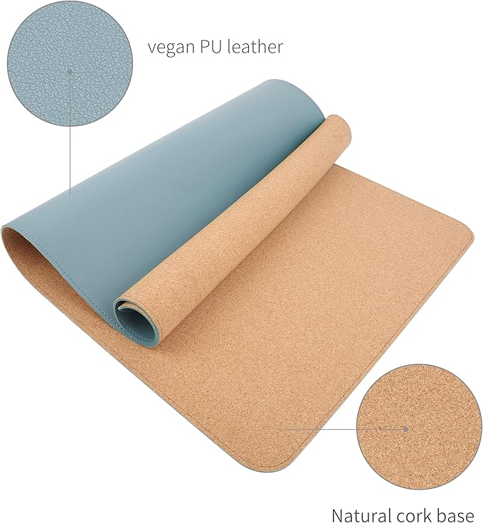 RENMTURE Dual-Sided Mouse Pad, Natural Cork & PU Leather Large Desk Pad for Office and Home Work, Desk Protector Non-Slip, Waterproof, Easy Clean (Blue Gray, 36"x17")