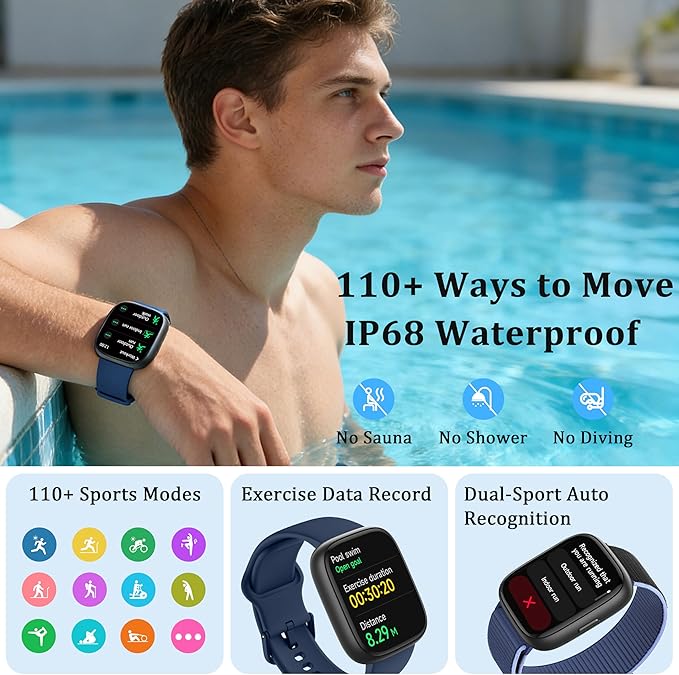 Smart Watch for Women Men, 2026 Upgrade Smartwatch [2 Bands, 44mm case], 1.83" Fitness Tracker Watch Alexa Built-in, Make/Answer Call, HR Sleep Stress Monitor, IP68 Waterproof Step Counter Watch