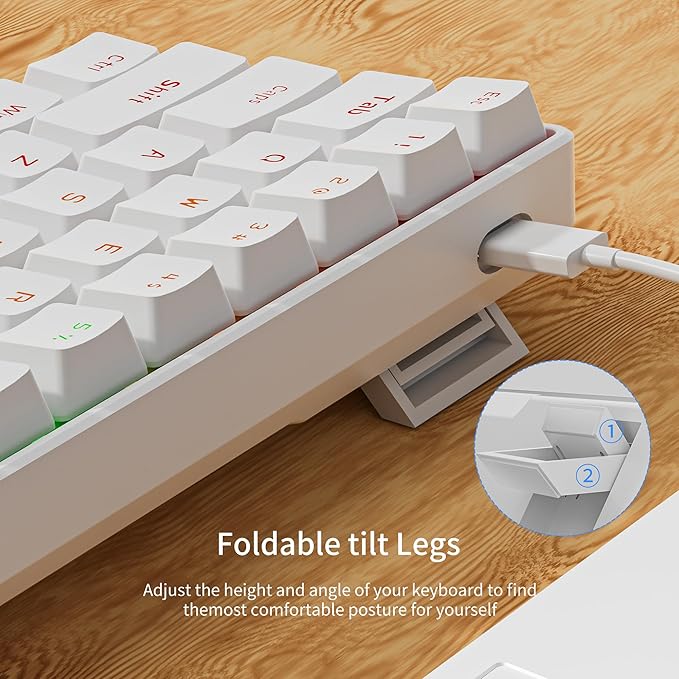 Newmen GM611 Mechanical Keyboard,Rainbow LED Backlit Gaming Wired Keyboards Compact Mini 61 Keys Portable 60 Percent Mechanical Keyboard with White Keycaps,for Windows Laptop PC Linear Red Switches
