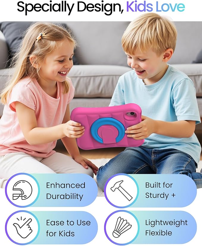 MRWHO Kids Case for iPad mini 6th Gen 8.3 inch - Lightweight Flexible Shockproof iPad mini 6 Gen case with Folding Handle Stand (Pink Blue)
