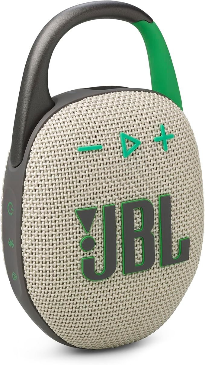 JBL Clip 5 - Ultra-Portable, Waterproof & Dustproof Bluetooth Speaker, Big JBL Pro Sound with Punchy bass, Integrated Carabiner, Up to 12 Hours of Play, Made in Part with Recycled Materials (Sand)