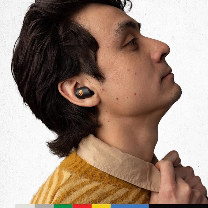 Skullcandy Sesh ANC Active Wireless Earbuds, Bluetooth Headphones, Noise Cancelling, Customizable Sound, 48 Hrs Battery, Stable Fit, Sweat and Waterproof, Microphone for iPhone Android - Black/Orange