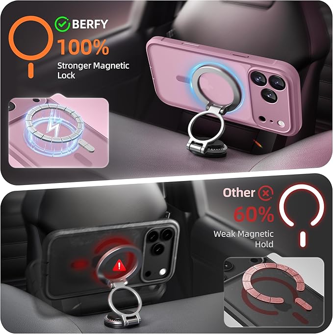 BERFY for iPhone 17 Pro Case, Compatible with MagSafe, Built-in Privacy Screen Protector, Camera Protection, Shockproof Full Body Phone Case 6.3", Translucent Palevioletred