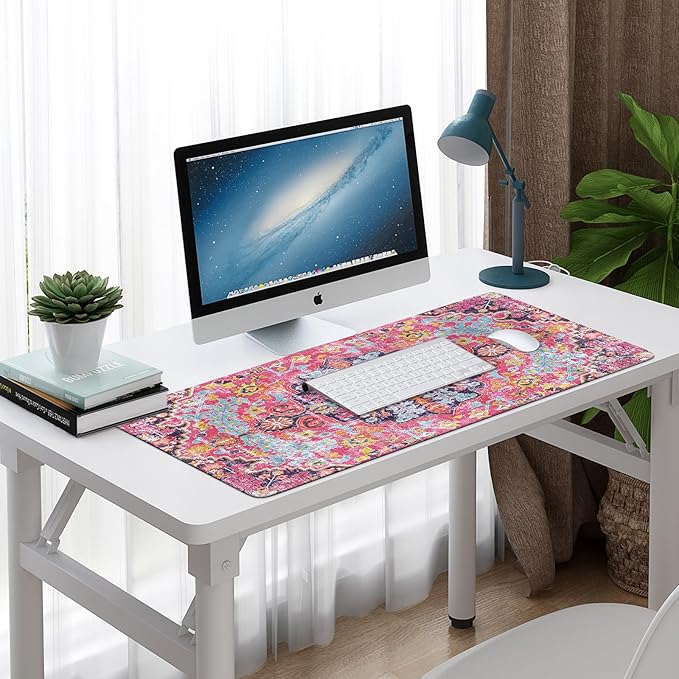 iLeadon Large Boho Desk Mouse Pad Mat,Computer Desk Cover Mat with Smooth Lycra Surface,Rubber Base Mousepad with Stitched Edges,Keyboard Mat for Office,Home (Boho Floral)