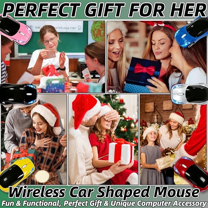 Silver Wireless Mouse，Mini Car Computer Mouse，1600DPI 2.4G with USB Receiver, Ergonomic Cute Computer Mice for Laptop, PC, Windows, Mac OS (Silver)