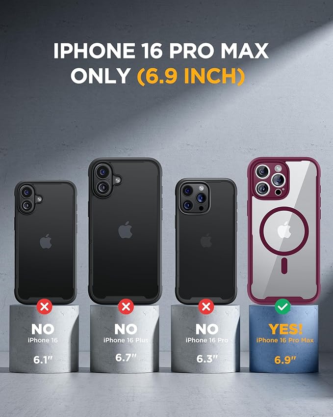 Miracase for iPhone 16 Pro Max Case 6.9'', [Bubble Free] Full-Body Bumper Phone case with Built-in Full Glass Screen &Lens Protector,Compatible with MagSafe,Drop Proof 16 Pro Max Cover,Plum | 6.9'', Bubble Free, Full-Body Bumper, Lens Protector