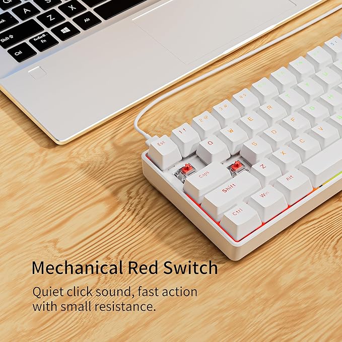 Newmen GM611 Mechanical Keyboard,Rainbow LED Backlit Gaming Wired Keyboards Compact Mini 61 Keys Portable 60 Percent Mechanical Keyboard with White Keycaps,for Windows Laptop PC Linear Red Switches