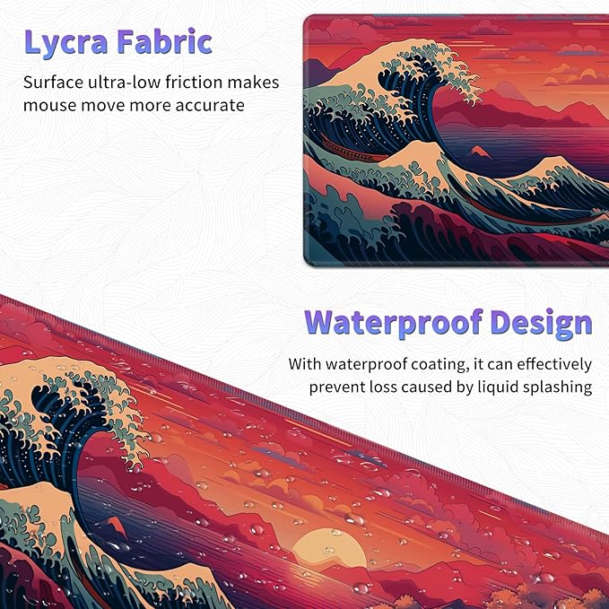 Large Mouse Pad, Desk Mat, XL Gaming Keyboard Mat, Non-Slip Rubber Base, Full Extended Mousepad for Gaming Office Home, 31.5 X 11.8 Inch, Sunset Wave