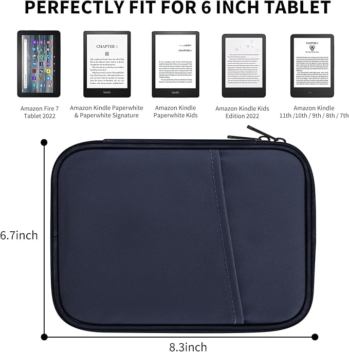 HoYiXi Universal Sleeve Bag for 6",6.8",7" Kindle Paperwhite/Colorsoft 2024-2012 Compatible with 6"-6.8" All-New Kindle/Kobo/Tolino/Sony,6" EReader with Anti-Drop Protective Cover,Blue