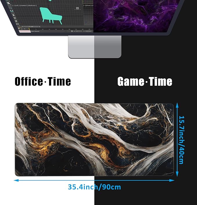 Golden Black Marble Large Gaming Mouse Pad,Waterproof Desk Mat for Desktop,Non-Slip Rubber Base Mousepad with Stitched Edges for Laptop Office and Home 35.4X15.7 Inch