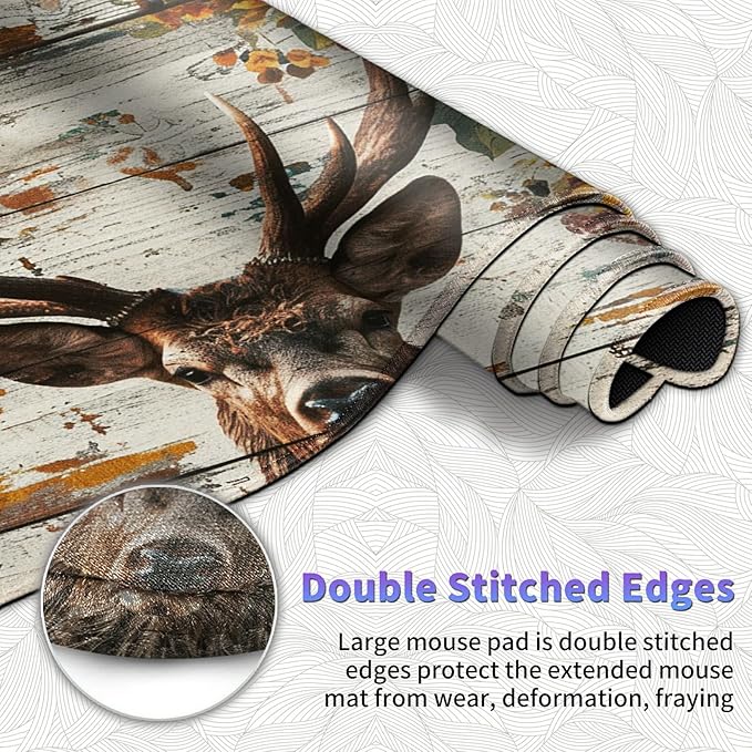 Large Mouse Pad Set, Desk Mat + Elbow Rest Pad + Coaster, Easy Typing Pain Relief, Ergonomic Arm Rest Pad with Memory Foam, Extended Desk Pad Anti-Slip Rubber Base for Office Home, Wood Sunflower Deer