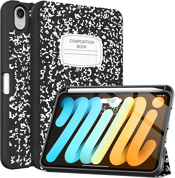 Soke Case for iPad mini 7(A17 Pro) 2024/iPad Mini 6 2021 8.3 inch with Pencil Holder-[Pencil Charging + Auto Wake/Sleep], Soft TPU Back Cover for iPad mini 7th/6th Generation(Book Black)
