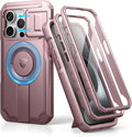 Dexnor for iPhone 15 Pro Case with Slide Camera Cover & Adjustable Kickstand & Built-in Screen Protector, Magnetic Rugged Shockproof Bumper Cases Heavy-Duty Magnetic Protective Cover,Peony Pink