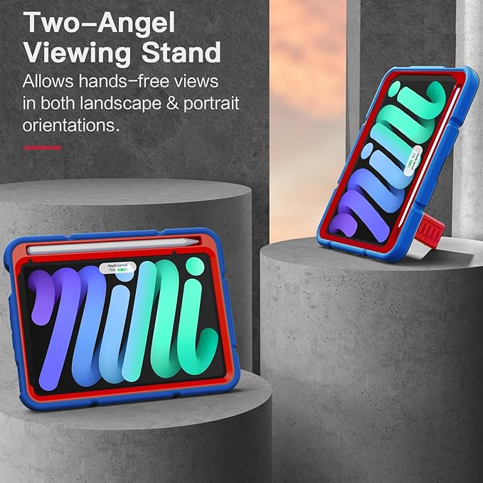 Grifobes Case for iPad mini 7th 2024 (A17 Pro) / Mini 6th Generation 2021 8.3", Heavy Duty Shockproof Cover with Pencil Holder Stand, for i Pad Mini 7/6 Gen 8.3 inch Case (Blue+Red)
