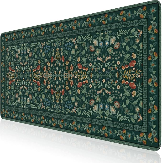 iCasso Desk Mat for Keyboard and Mouse, Large Mouse Pad, Desk Pad Mat, Anti-Slip Big Mousepad with Stitched Edges for Computer Desktop(Deep Green)