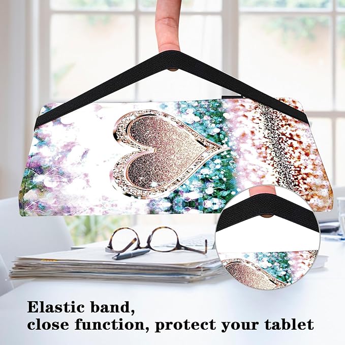 Case for iPad 9th/8th/7th Generation 10.2 Inch (2021/2020/2019), iPad Air 3 2019/ Pro 10.5 2017 Case with Auto Wake/Sleep & Elastic Band, Multi-Angle Viewing Stand Cover - Diamond Peach