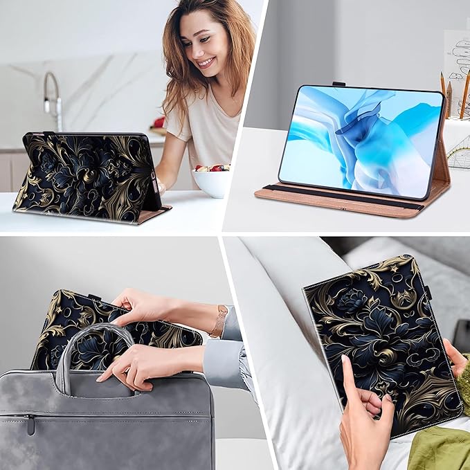Case for iPad mini 7 2024 (A17 Pro) / Mini 6 2021, Mini 7th/6th Generation Case 8.3 inch, Multi-Angle Viewing Premium PU Leather Cover with Card Slot - Blue Flower
