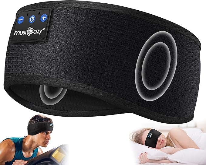 MUSICOZY Audífonos para Dormir con Bluetooth 5.4 tipo Banda para la Cabeza, Auriculares Inalámbricos con Altavoces Estéreo HD, Antifaz para Dormir Ideal para Ejercicio, Correr, Viaje y Yoga