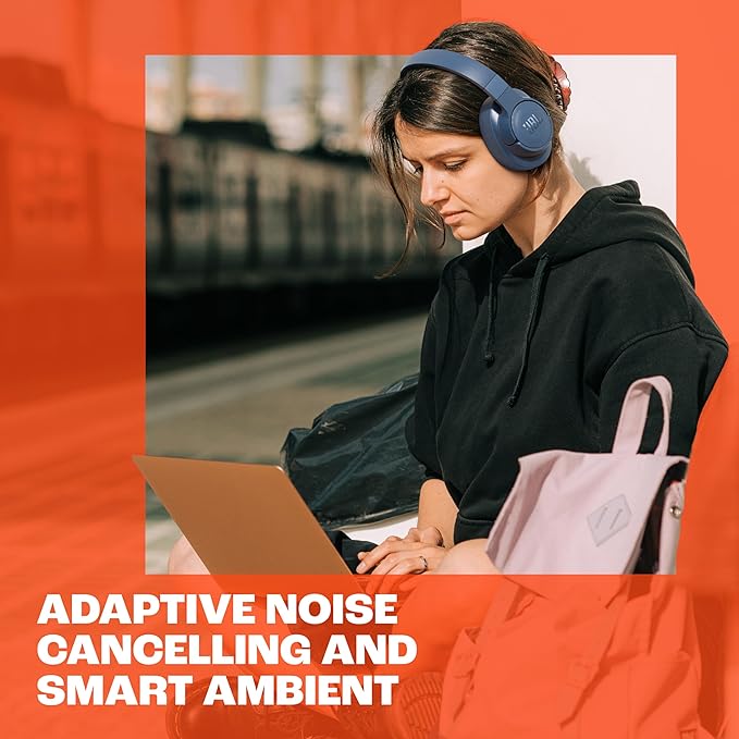 JBL Tune 770NC - Adaptive Noise Cancelling with Smart Ambient Wireless Over-Ear Headphones, Bluetooth 5.3, Up to 70H Battery Life with Speed Charge, Lightweight, Comfortable & Foldable Design (Blue)
