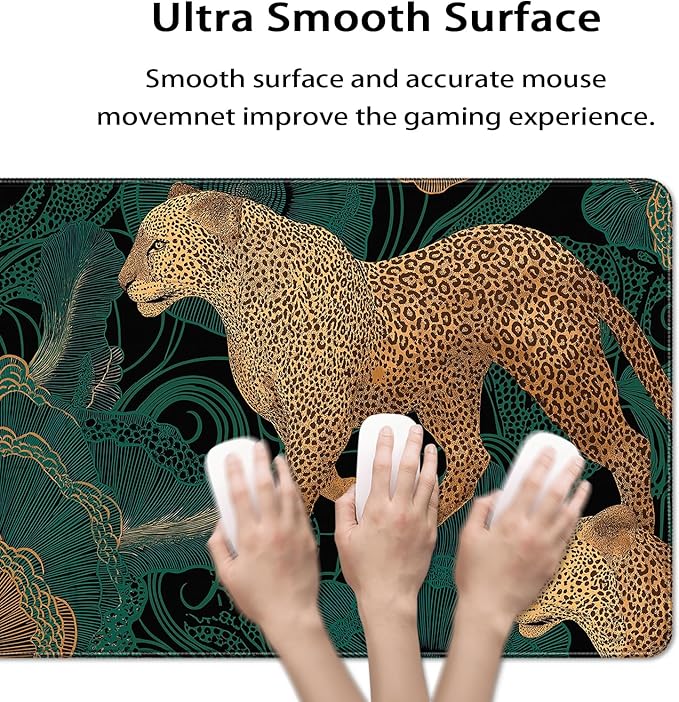 35.4 x 15.7 in, XXL Large Mouse Pad for Desk, Extended Keyboard Mouse Mat for Computer Office, Big Mouse pad with Stitched Edges, Gaming Pc-Leopards on Tropica