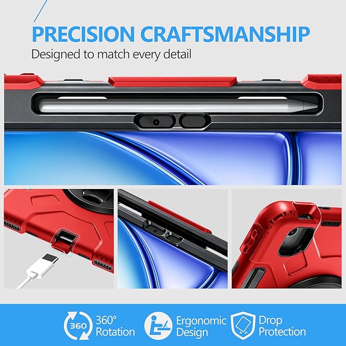Case for iPad Air 11 M4 2026/ M3 2025/ M2 2024: Silicone Cover for iPad Air 5th & 4th Generation 10.9 Inch (2020/2022) with Screen Protector- Stand- Handle- Shoulder Strap- Pencil Holder