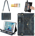 Handbag Case for iPad mini 5th 4th 3rd 2nd 1st Generation (Prior to 2019) - Techcircle Vintage Pattern Crossbody Folio Stand Wallet Case with Pencil/Card Holder, Hand Grip/Shoulder Strap, Retro Navy