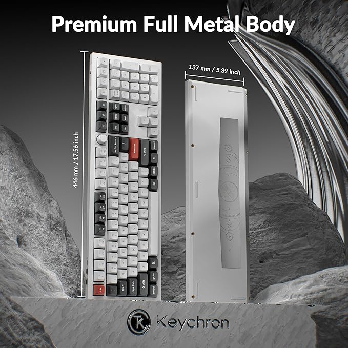 Keychron Q6 Ultra 8K Polling Rate Aluminum Wireless Mechanical Keyboard, 2.4 GHz/Bluetooth/Wired Full-Size Custom RGB, Hot-Swappable Silk POM Brown Switch for Mac Windows Linux - White