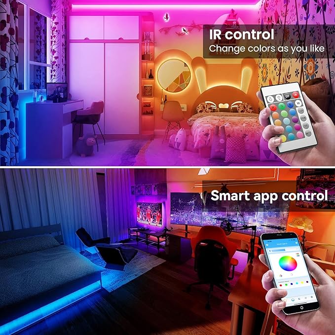 TJOY LED Lights for Bedroom 100ft, RGB Color Changing Led Strip Lighting with Remote and Smart APP Control, Music Sync Rope Lights via Bluetooth for Kitchen, TV, Room Decor