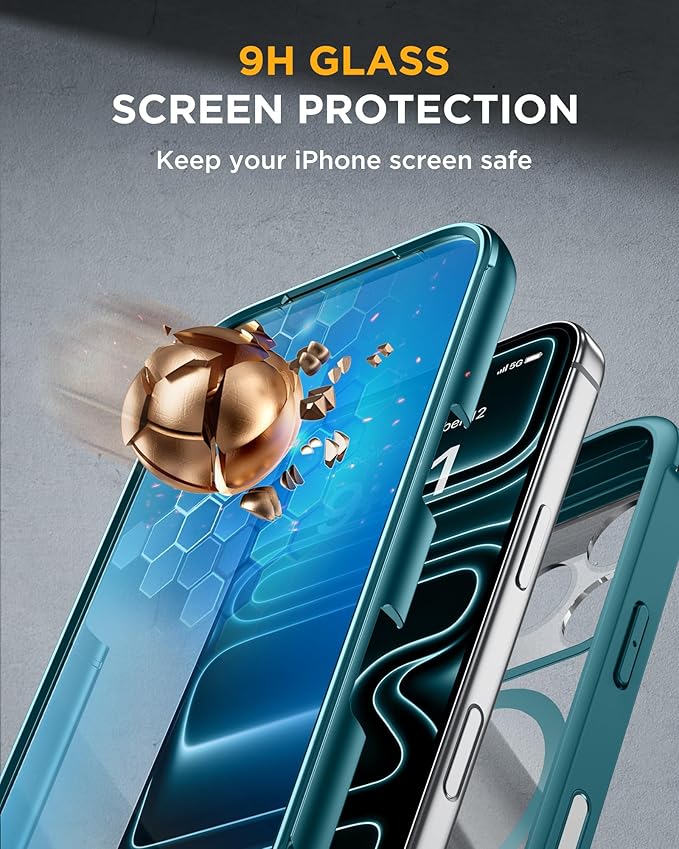 Miracase Magnetic for iPhone 17 Pro Case 6.3" [Compatible with MagSafe] Full-Body Phone Case with Built-in Glass Screen Protector & Camera Control,Drop Proof iPhone 17 Pro Cover, Green