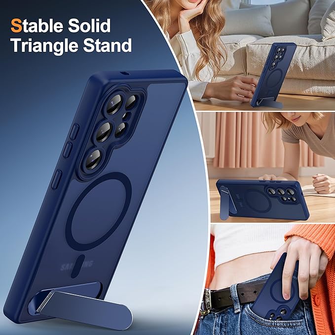 Magnetic for Samsung Galaxy S25 Ultra Case, [Compatible with MagSafe][Full Camera Protection][Built-in Invisible Kickstand] Translucent Matte Phone Case for S25 Ultra 6.9" - Blue