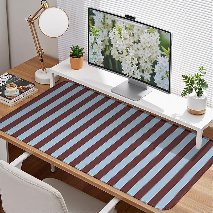 Maroon Striped Desk Mat Cute Pastel XXL Large Gaming Mouse Pad Desk Pad Kawaii Cozy Aesthetic Keyboard Laptop Computer Mat Home Office Decor for Women
