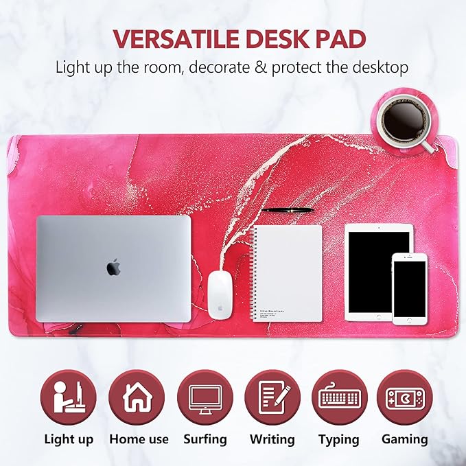 AIMSA Extended Gaming Mouse Pad, XL Large Keyboard Mouse Mat Desk Pad with Stitched Edges, Durable Non-Slip Base Mousepad for Home Office Work, 35x15.7inch,Red Marble