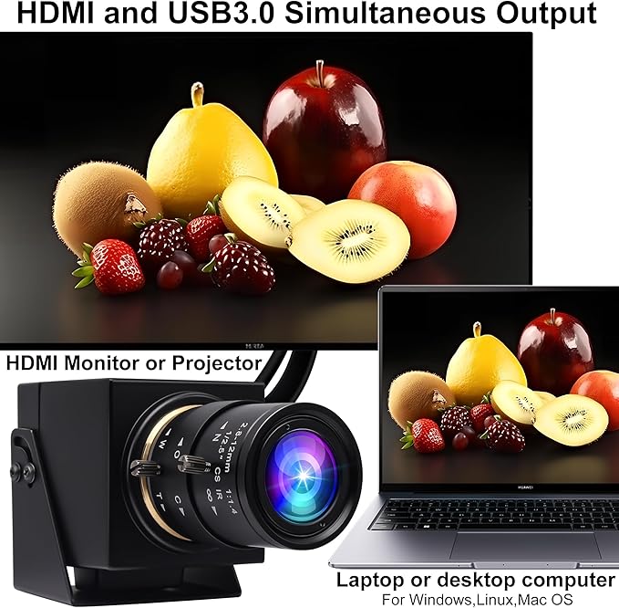 4K USB3.0 HDMI Camera 4K 60fps 2.8-12mm Zoom Webcam for Computer Mini Lightburn Camera for Laser Engraver H.264 Telescope USB Security Industrial PC Webcamera for Raspberry Pi Jetson Nano