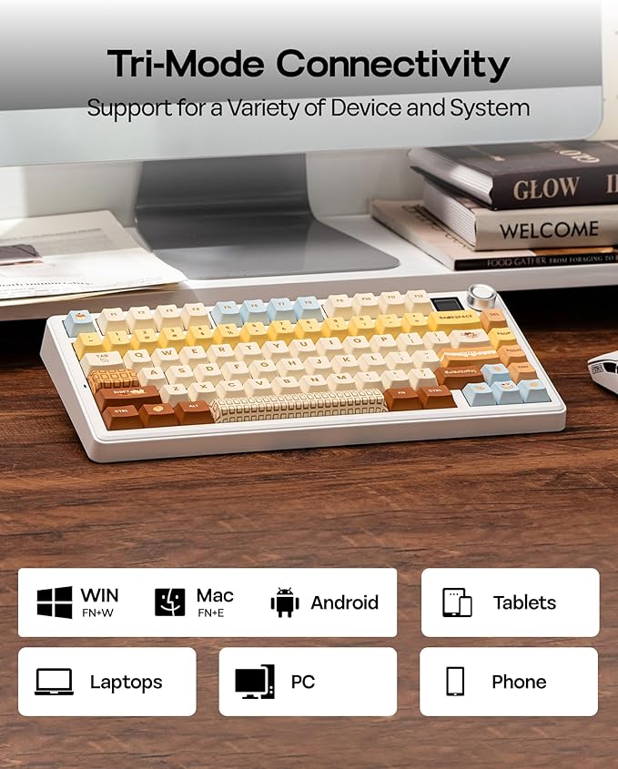 EPOMAKER X Aula F75 MAX Wireless Mechanical Keyboard with TFT Screen and Knob, Gasket Keyboard in 75% Layout, Hot Swappable Gaming Keyboard for PC/Mac/Linux (Caramel)