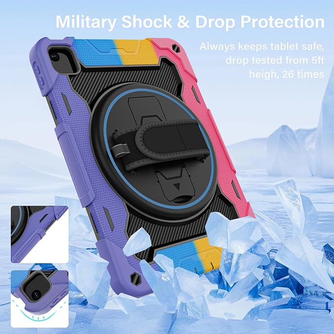 for iPad Pro 11 Case 4th 3rd 2nd 1st Gen (2022 2021 2020 2018) & iPad Air 5th 4th Generation 10.9 inch Case with HD Screen Protector, 360 Rotating Kickstand/Hand Strap, Shoulder Strap
