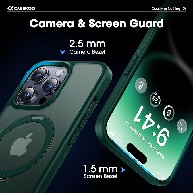 CASEKOO Designed for 14 Pro Case with Magnetic Invisible Stand [Military Drop Protection] [Compatible with MagSafe] Shockproof Slim Translucent Matte Pro Case 6.1 Inch, Green