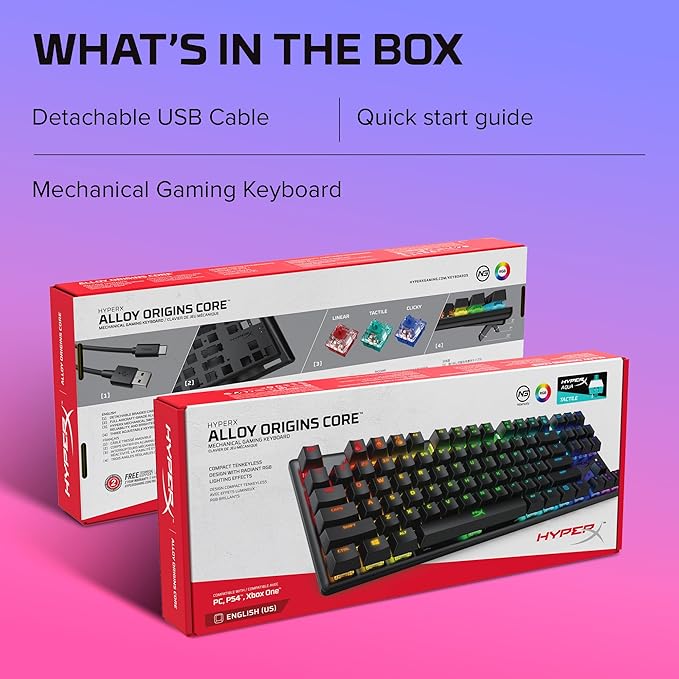 HyperX Alloy Origins Core - Tenkeyless Mechanical Gaming Keyboard, Software Controlled Light & Macro Customization, Compact Form Factor, RGB LED Backlit, Tactile HyperX Aqua Switch,Black