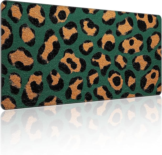 35.4 x 15.7 in, XXL Large Mouse Pad for Desk, Extended Keyboard Mouse Mat for Computer Office, Big Mouse pad with Stitched Edges, Gaming Pc-Green Leopard