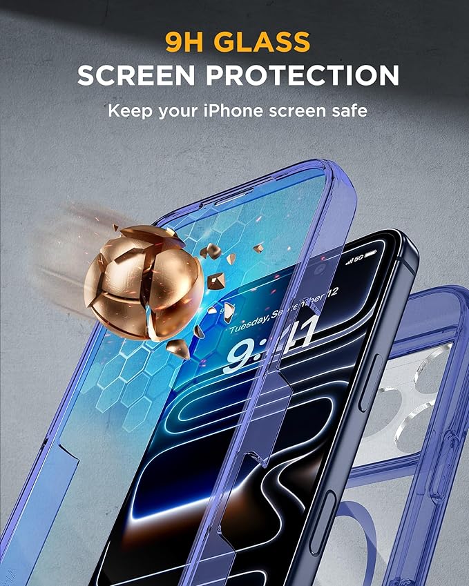 Miracase for iPhone 17 Pro Max Case 6.9" Full-Body Phone Case with Built-in Glass Screen Protector& Full Camera Protector,[Magnetic with MagSafe] Drop Proof 17 ProMax Cover, Clear Blue