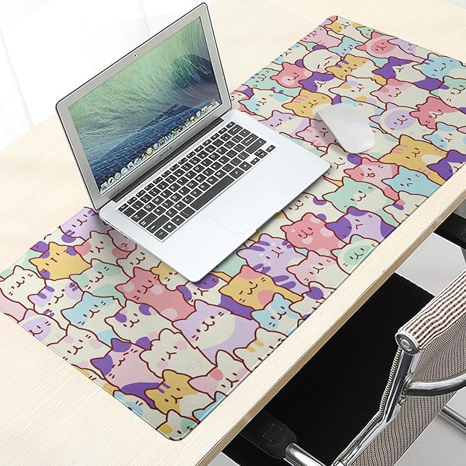 Cute Cat Mouse Pad XXL Large 35.4"x15.8" Extended Gaming Mousepad Kawaii Cat Mouse Mat for Women Desk Mat with Stitched Edges XXL Non-Slip Base Computer Keyboard Pad for Home Office Work Gamer